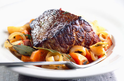 You can't do much better than sumptuous slow-cooked beef and this quick-to-prep braised beef makes for a tender dish with meat that falls off the fork. Cooked on a bed of root vegetables, you can file this one under cosy warming dinner.
