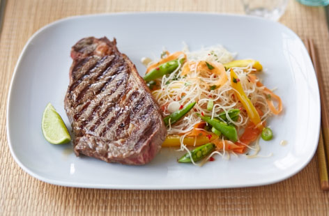 Liven up mid-week steak suppers with a colourful salad packed with crisp veg, fresh greens and a hint of chilli