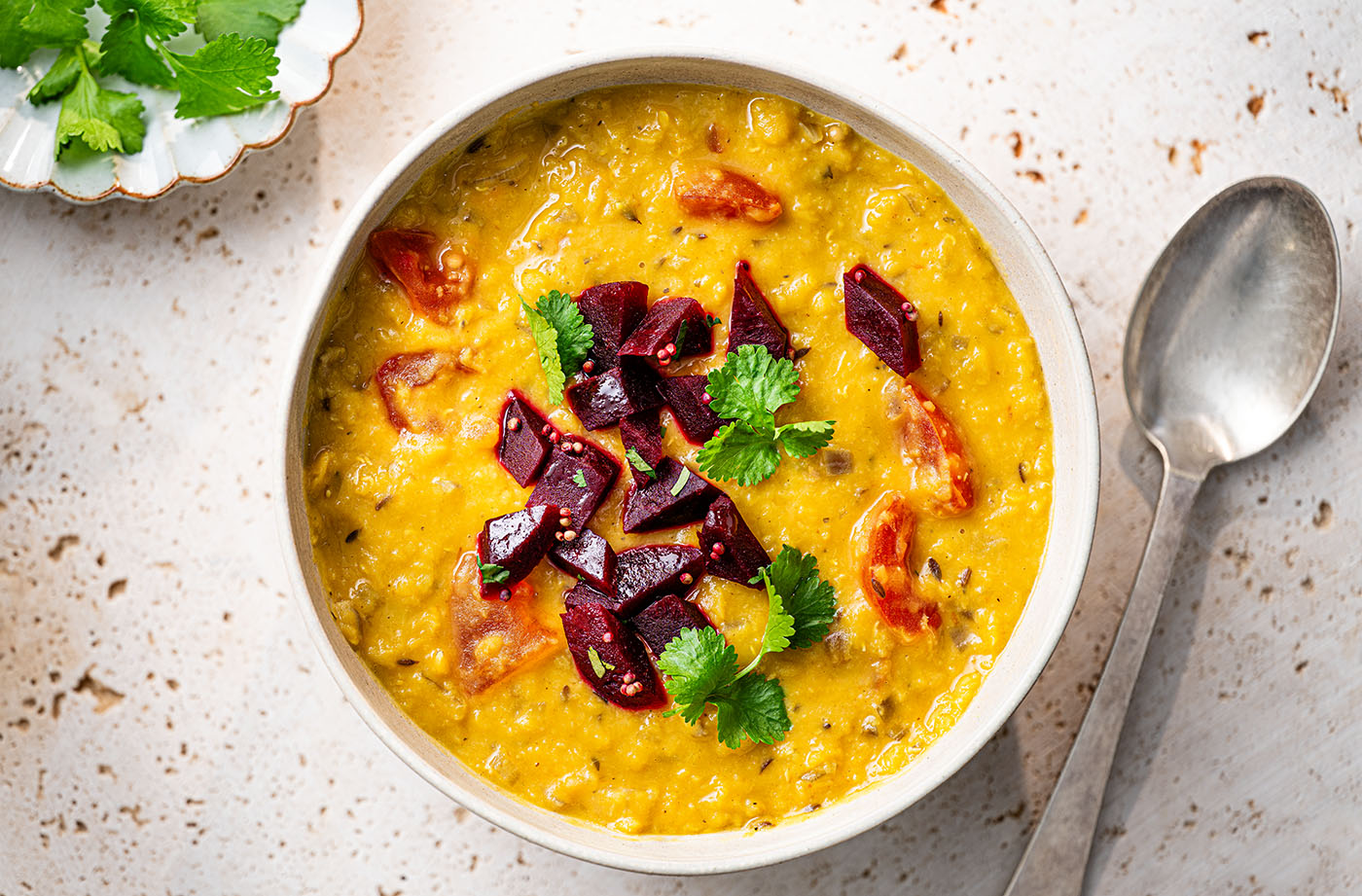 Red lentil dhal with beetroot recipe