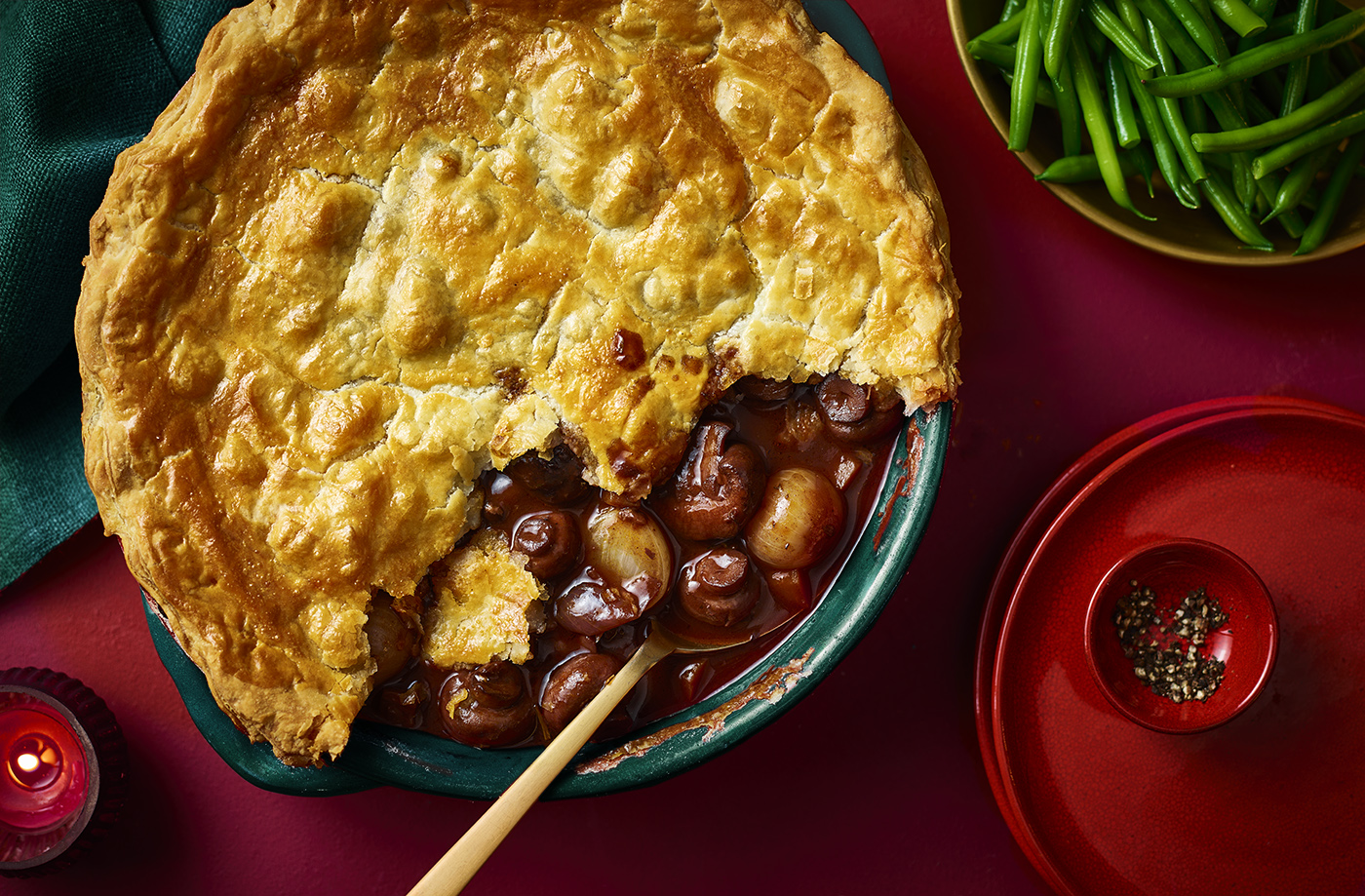 Mushroom bourguignon-style pie recipe