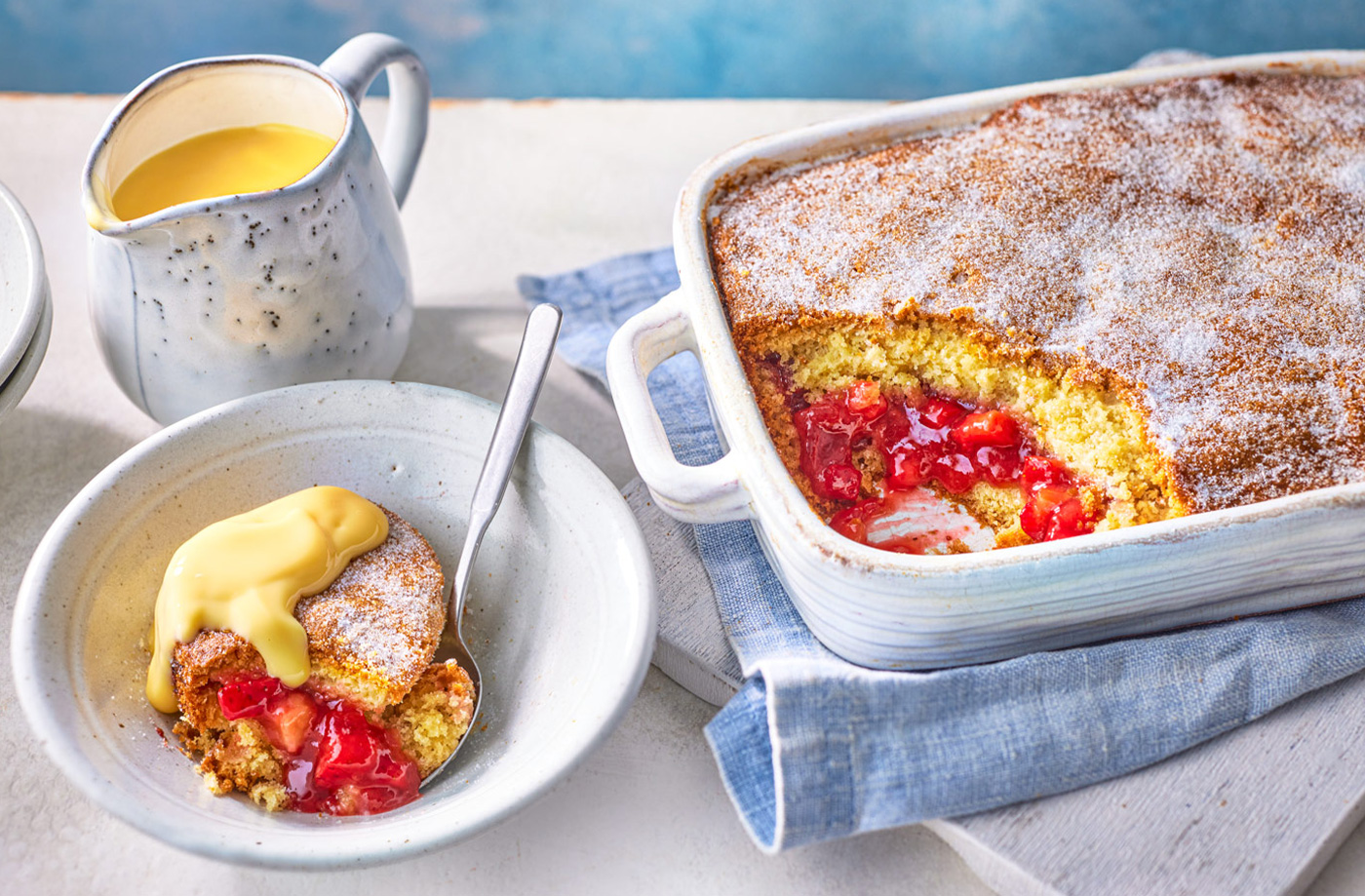 Jam doughnut-inspired self-saucing pudding recipe