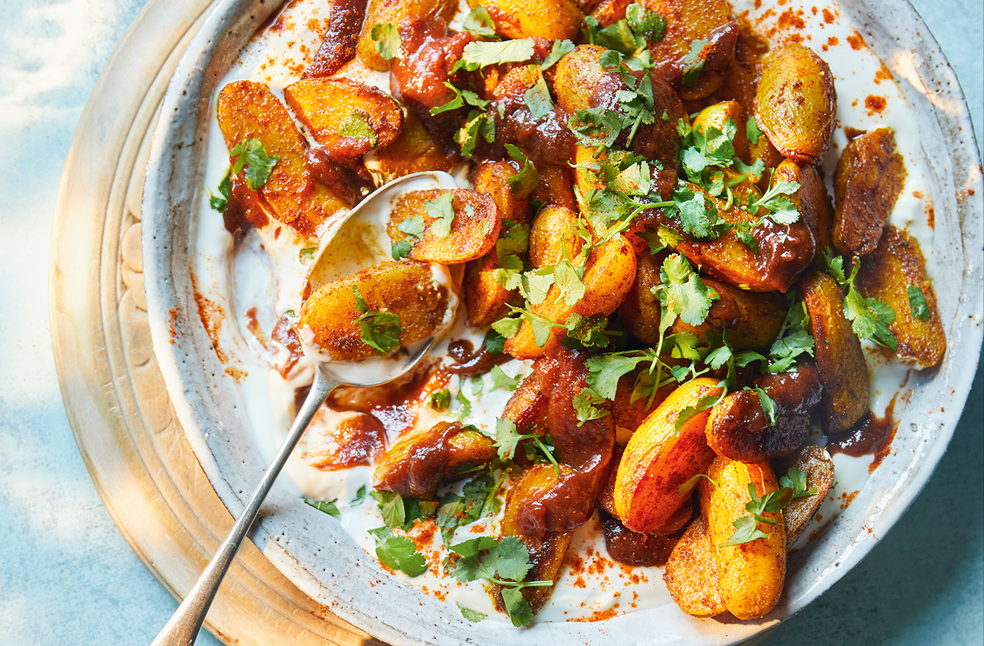 Air-fryer spiced potatoes with tamarind chutney recipe