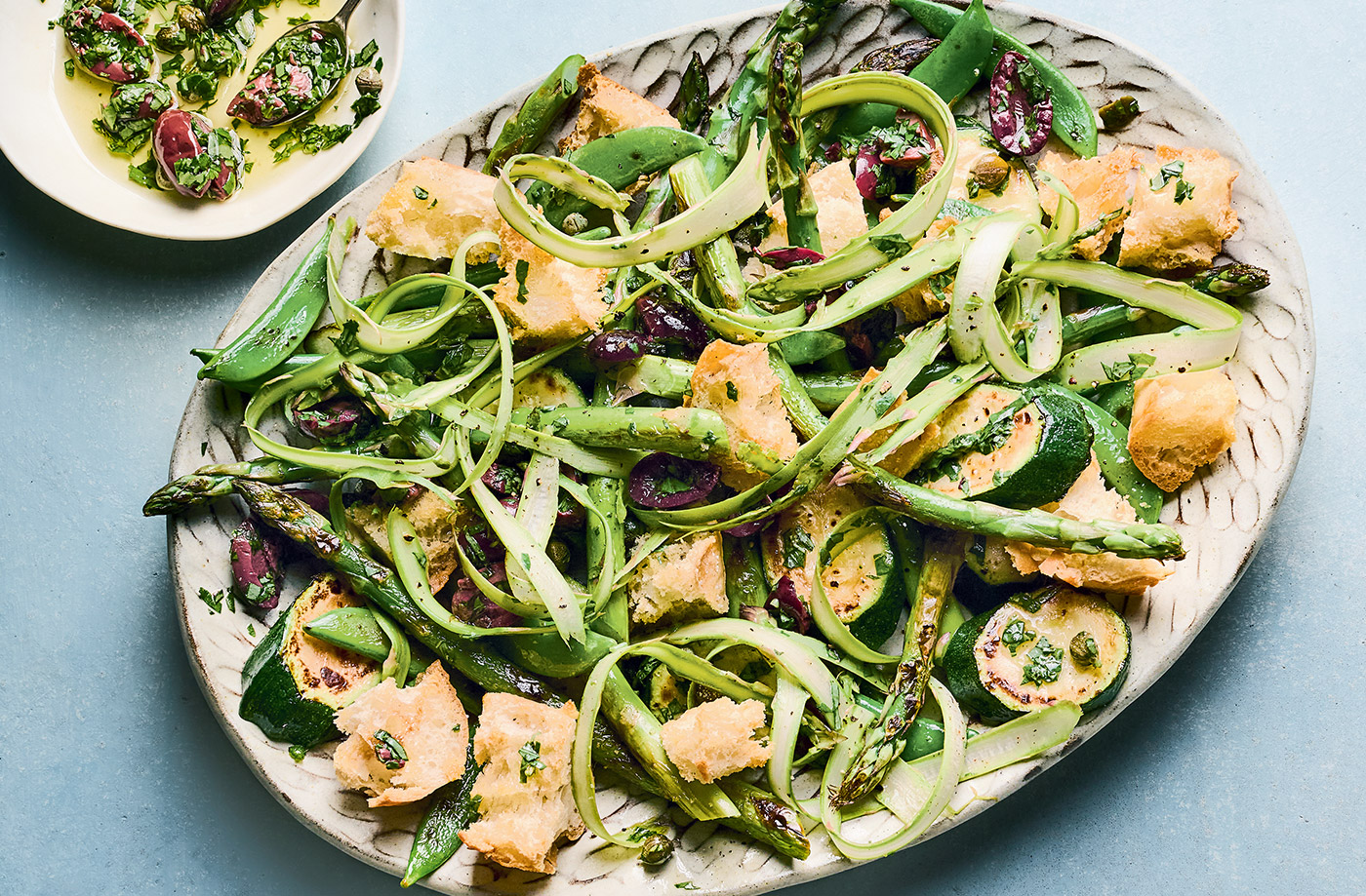 Asparagus, ciabatta and olive salad recipe