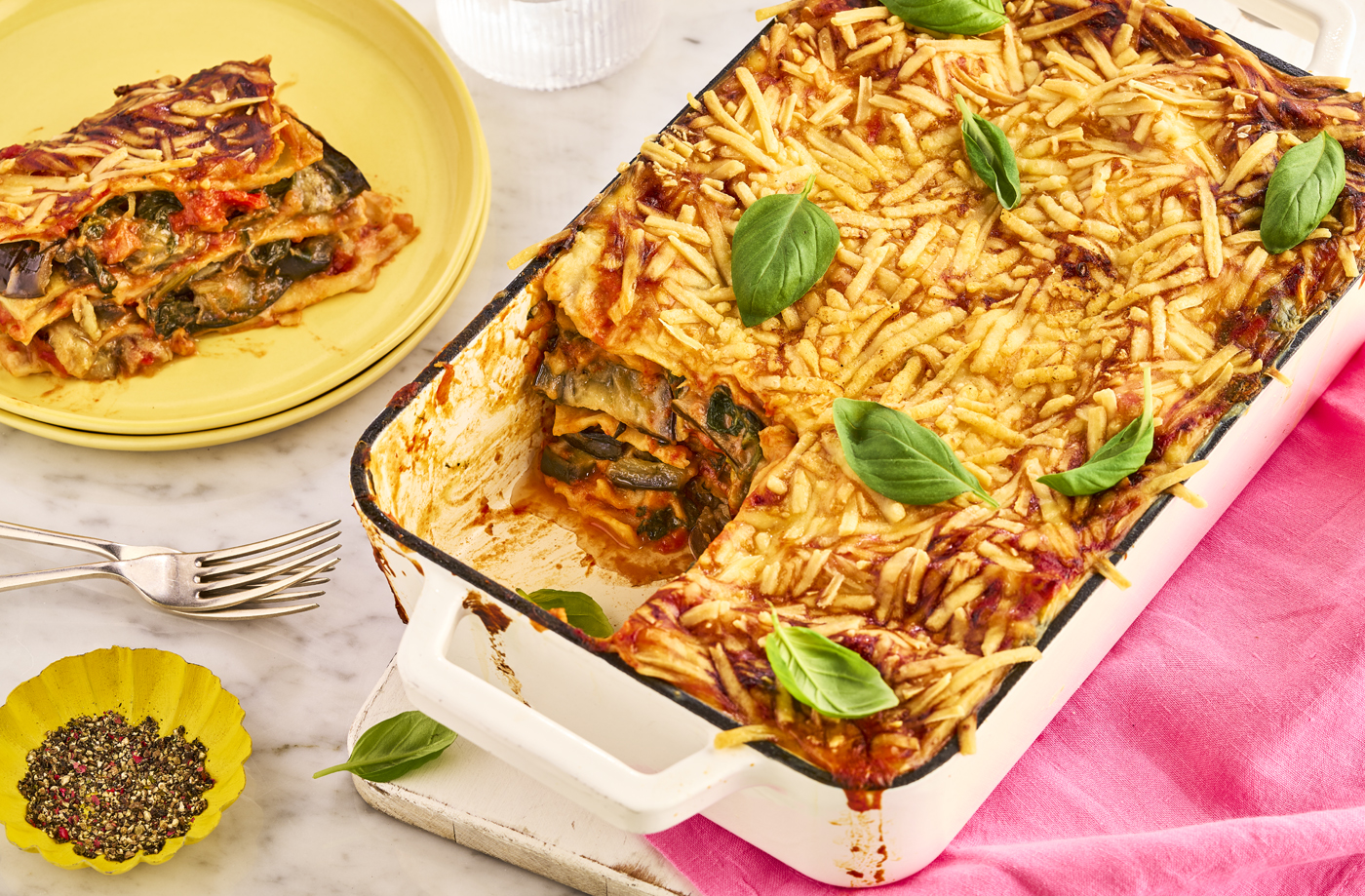 Big-batch aubergine and spinach lasagne recipe
