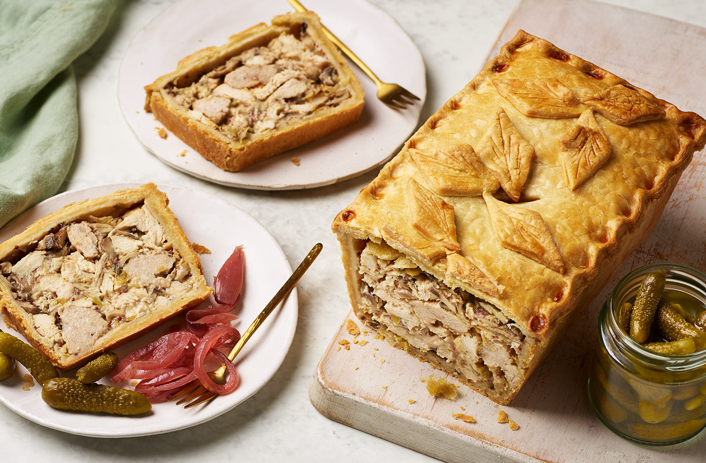 Cheat's raised chicken and sausage pie recipe
