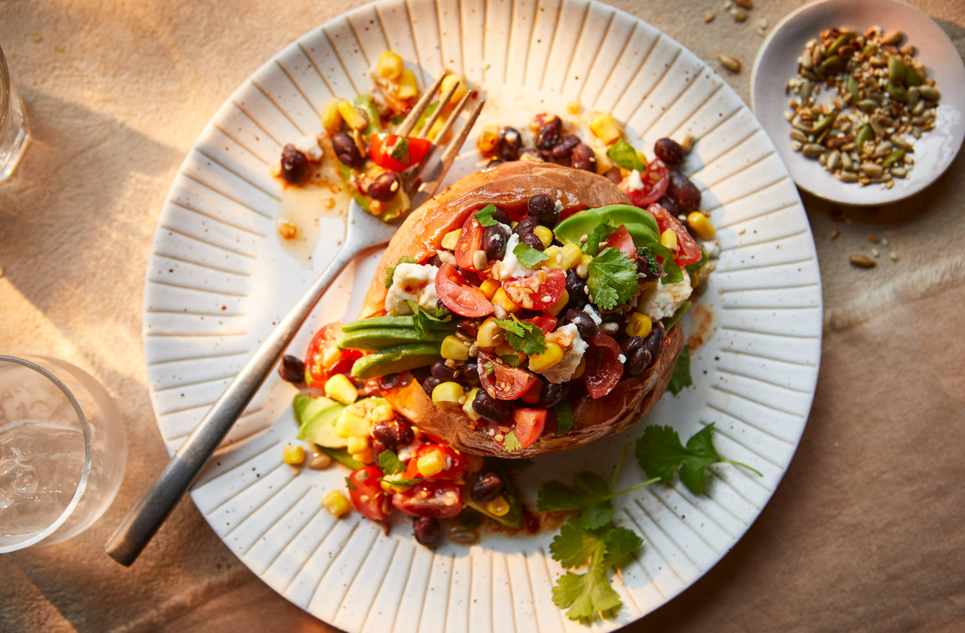 Baked sweet potatoes with bean salsa recipe