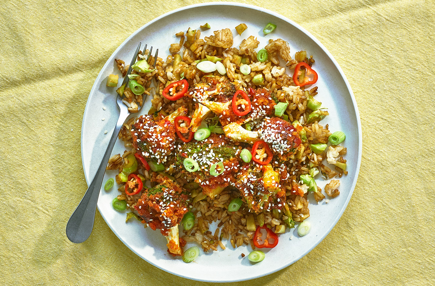 Bang bang broccoli with fried rice recipe