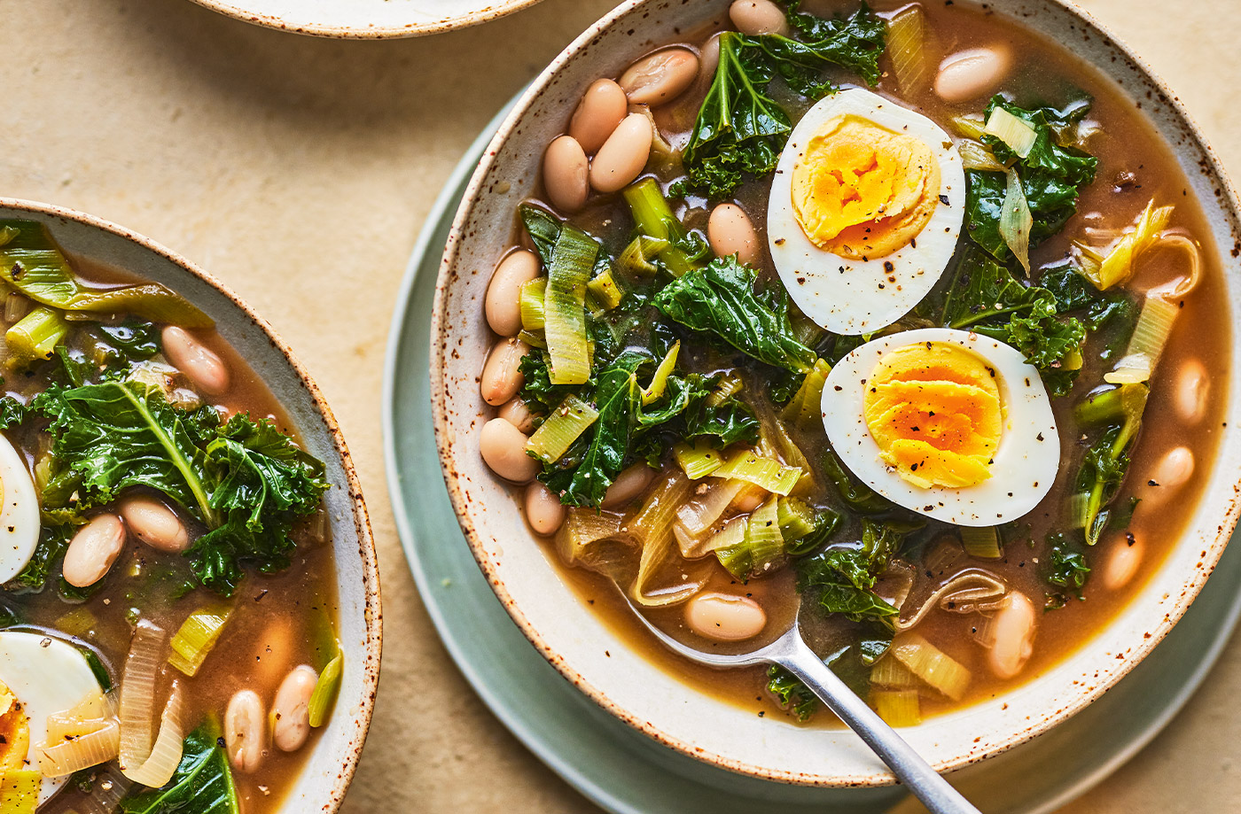 Bean broth with boiled eggs recipe