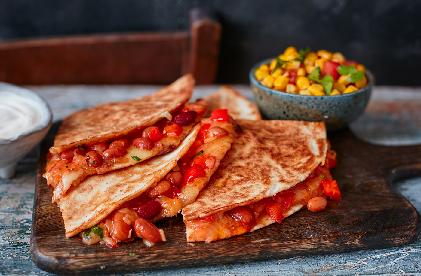 Bean quesadillas with sweetcorn salsa recipe