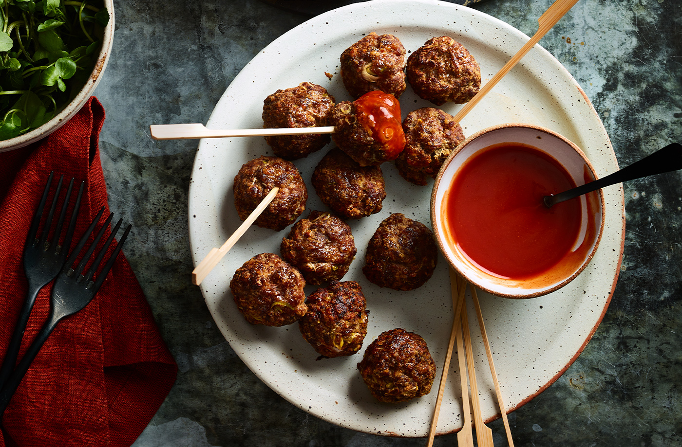 Beef meatball skewers with buffalo dipping sauce recipe