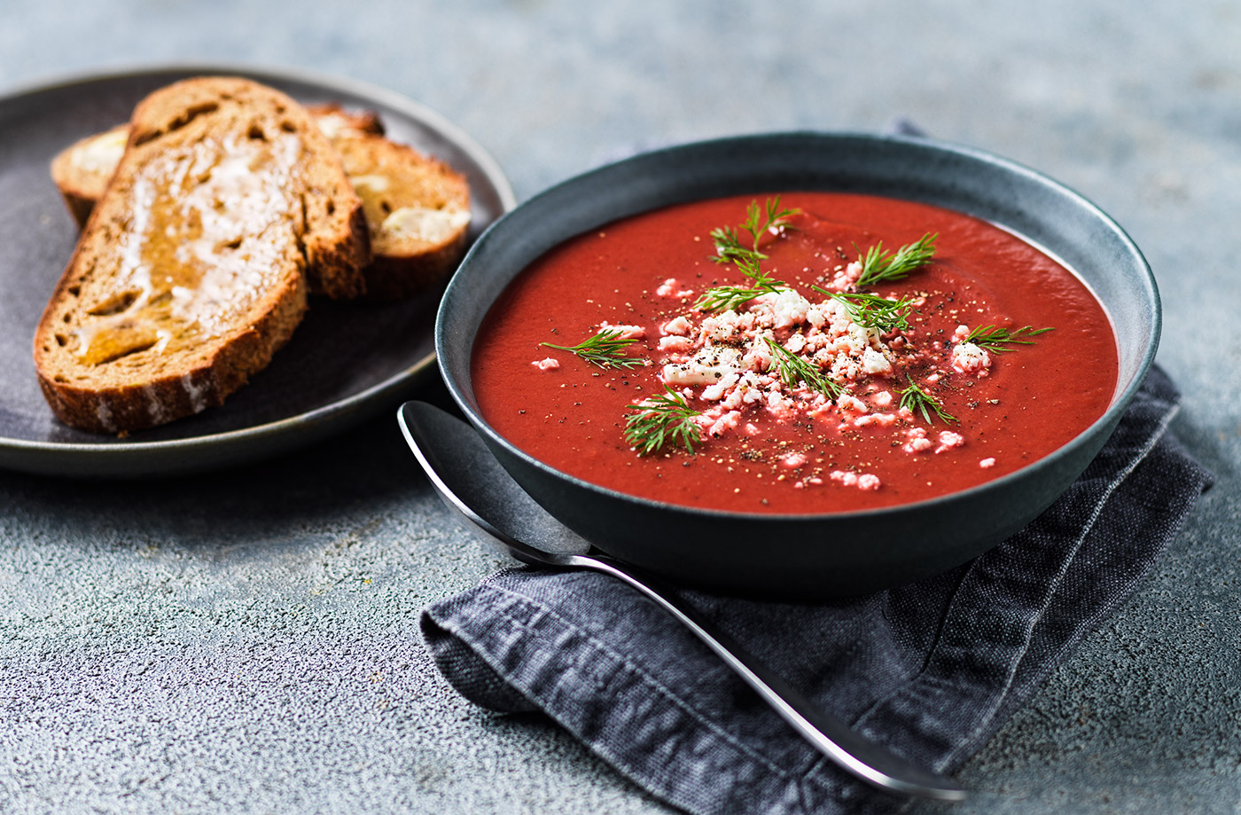 Beetroot soup with feta and dill recipe