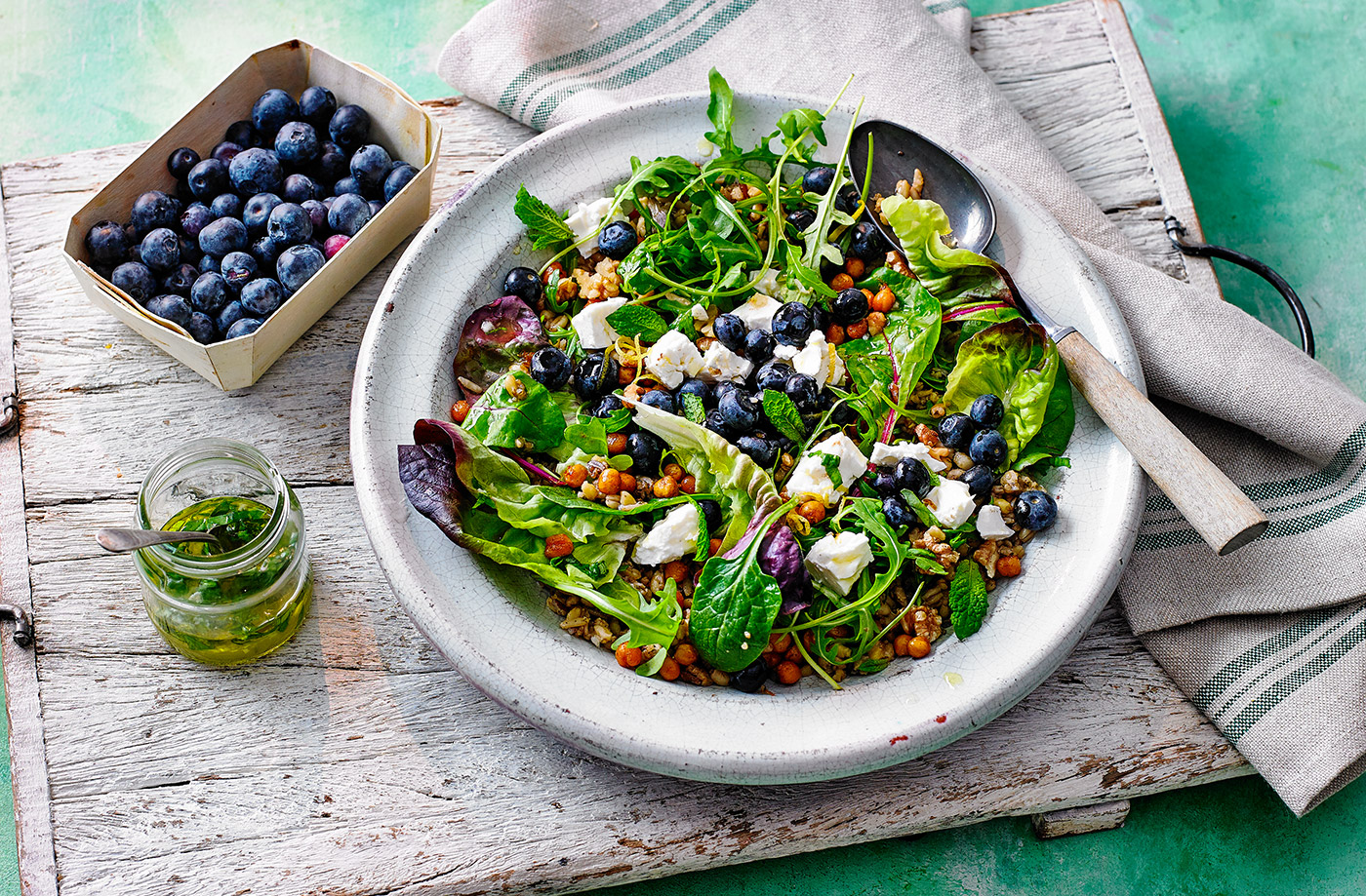 Blueberry, feta and grain salad recipe