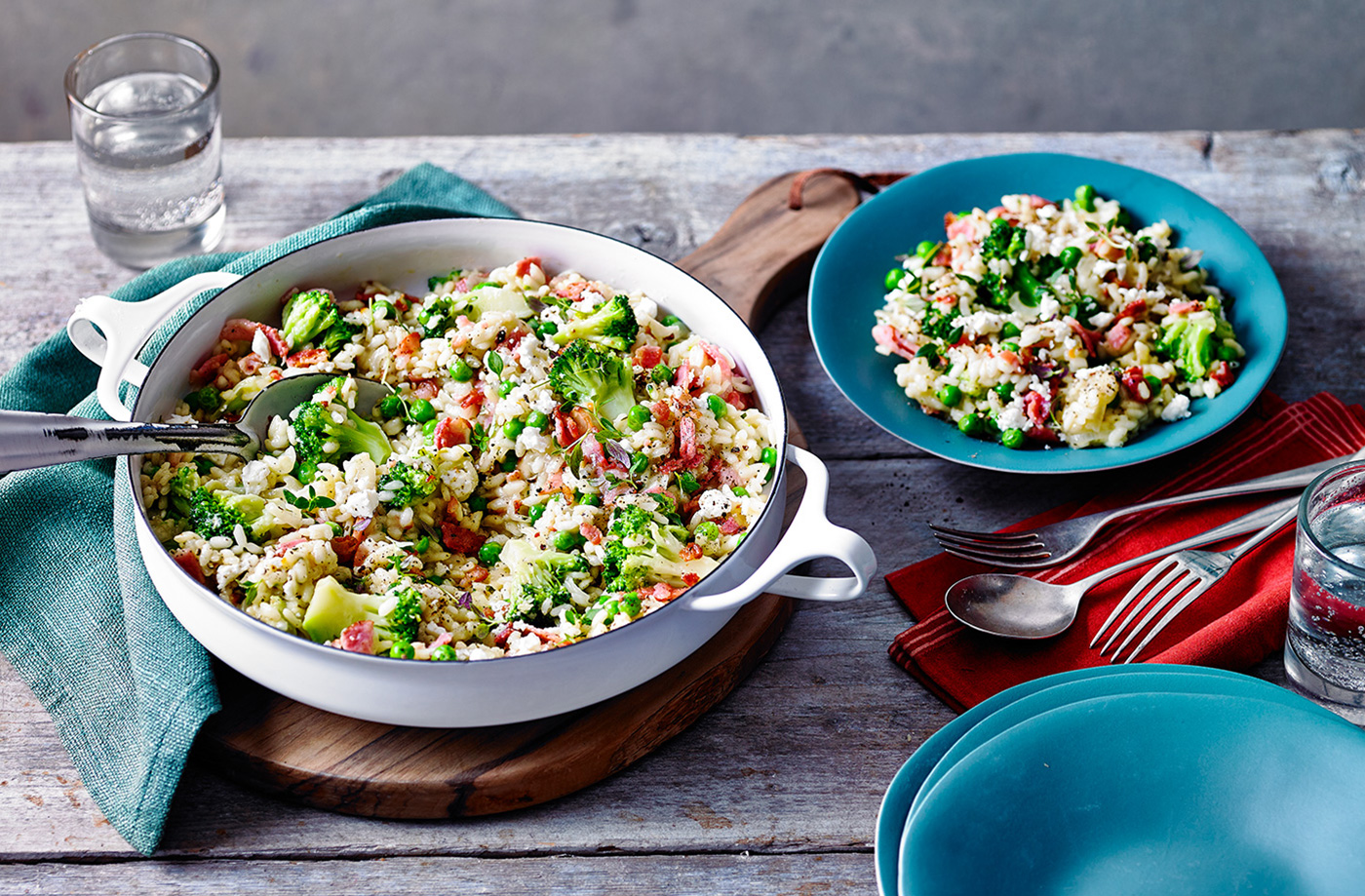 Broccoli, bacon and pea risotto recipe