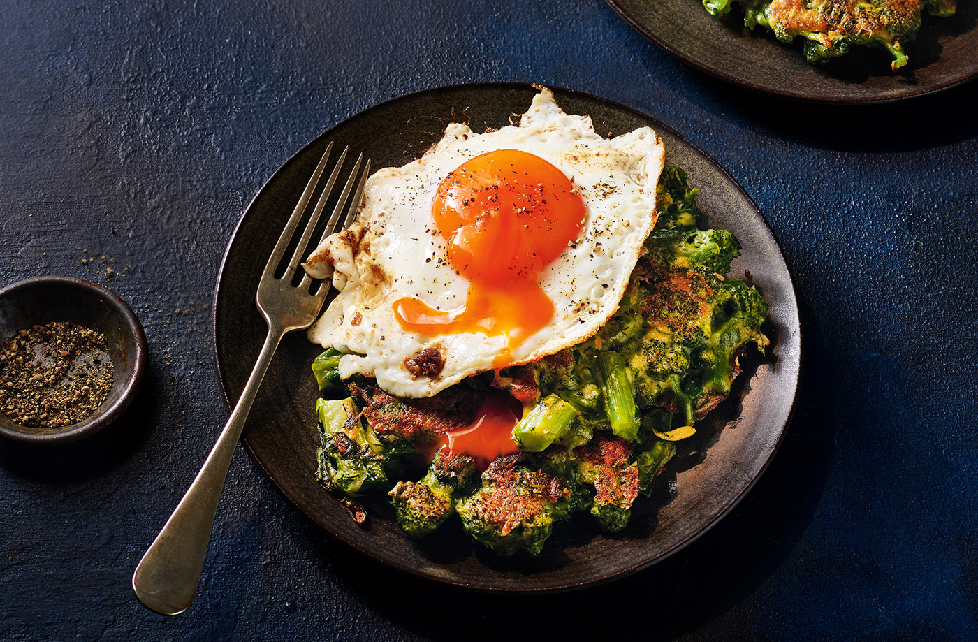 Broccoli fritters with anchovy fried eggs recipe
