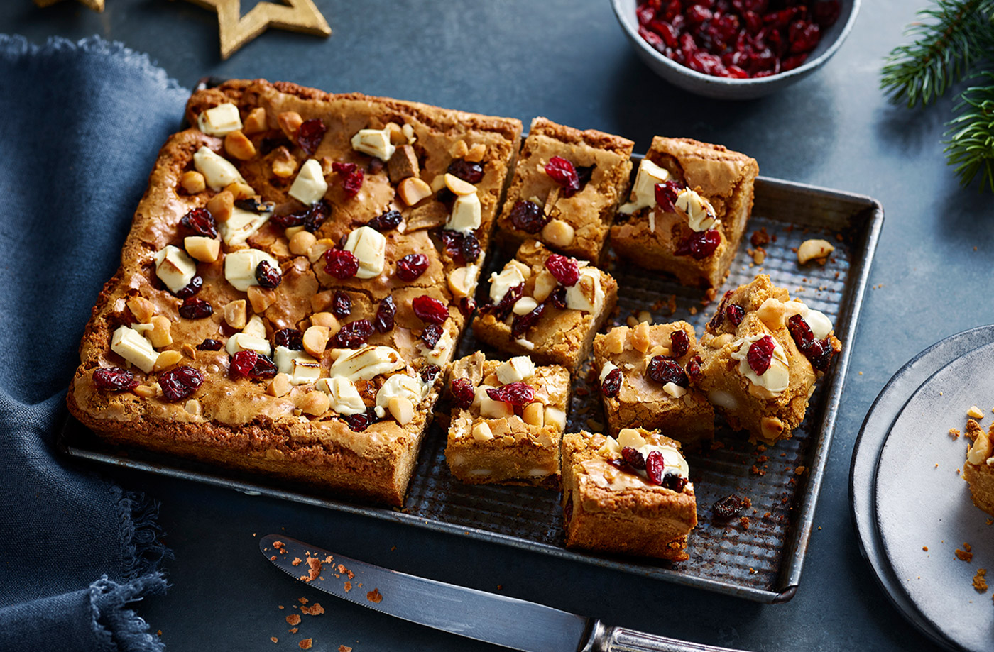 Brown butter, cranberry and macadamia blondies recipe