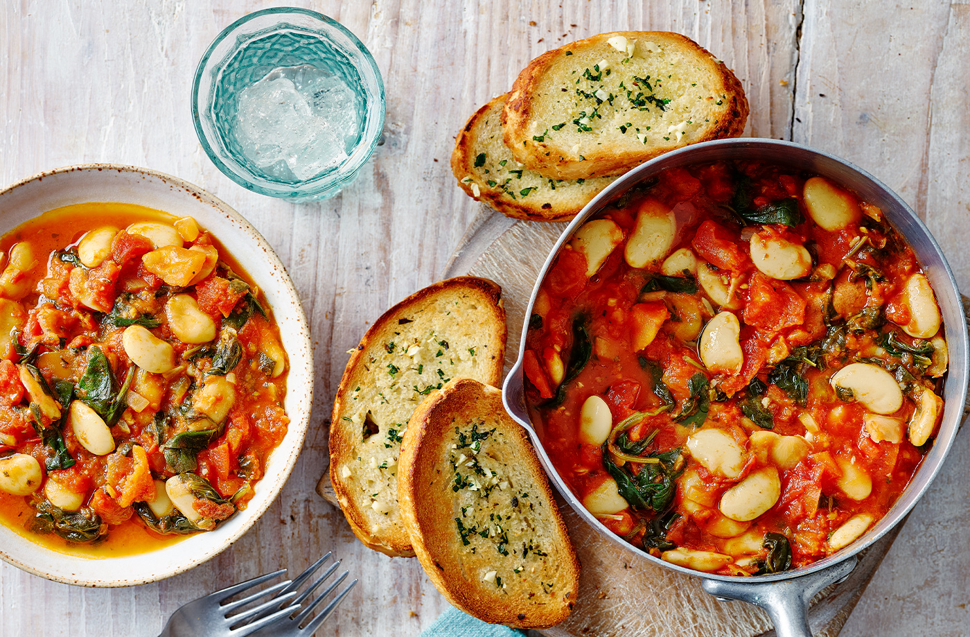 Butter bean and tomato stew with garlic bread recipe