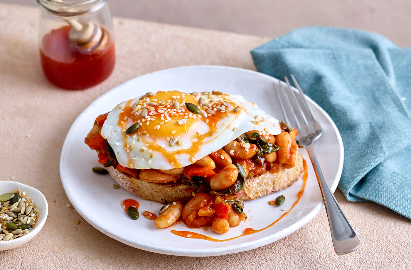 Hearty baked cannellini beans with sriracha hot honey recipe