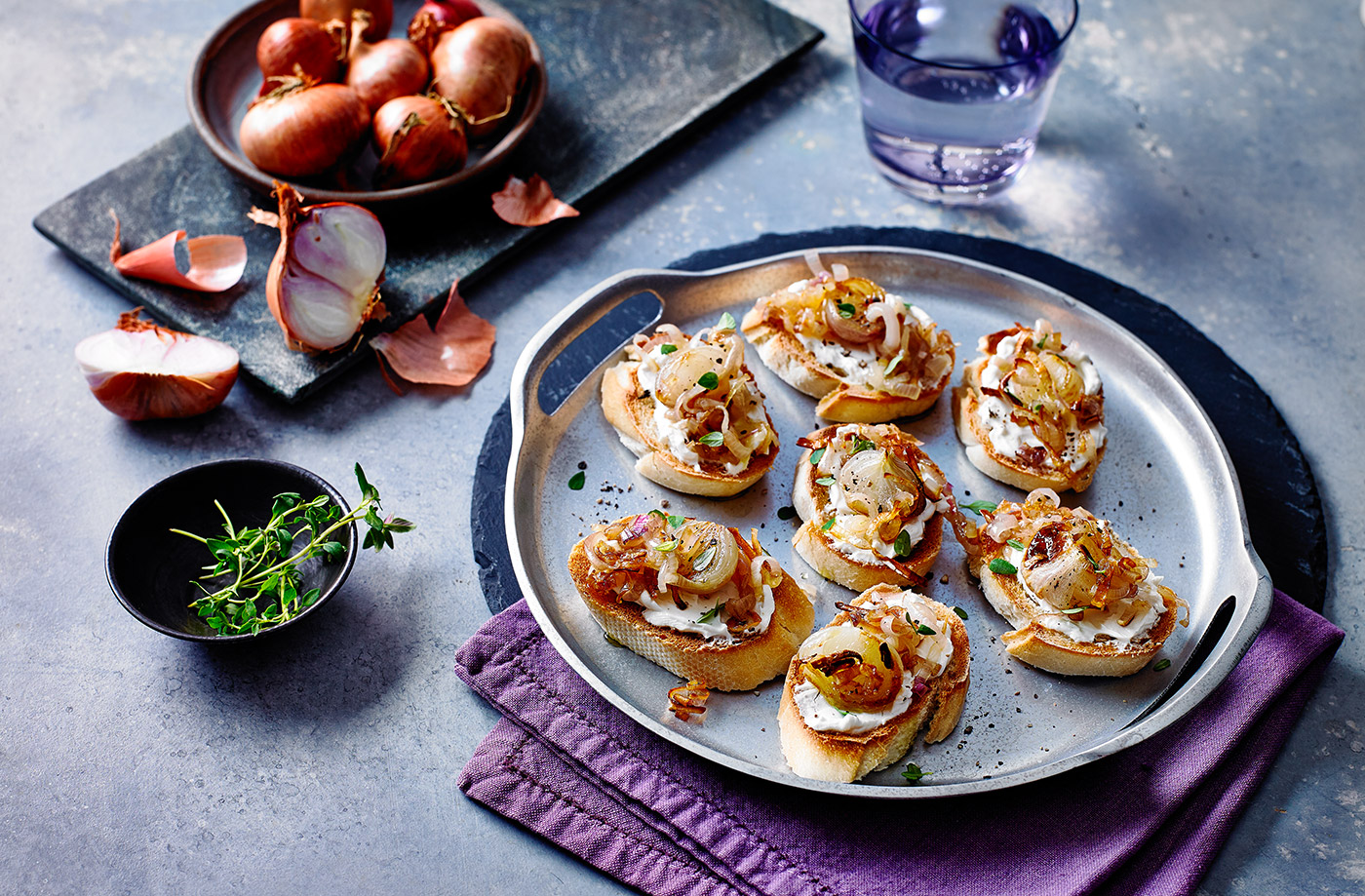Caramelised shallot and goat's cheese crostini recipe