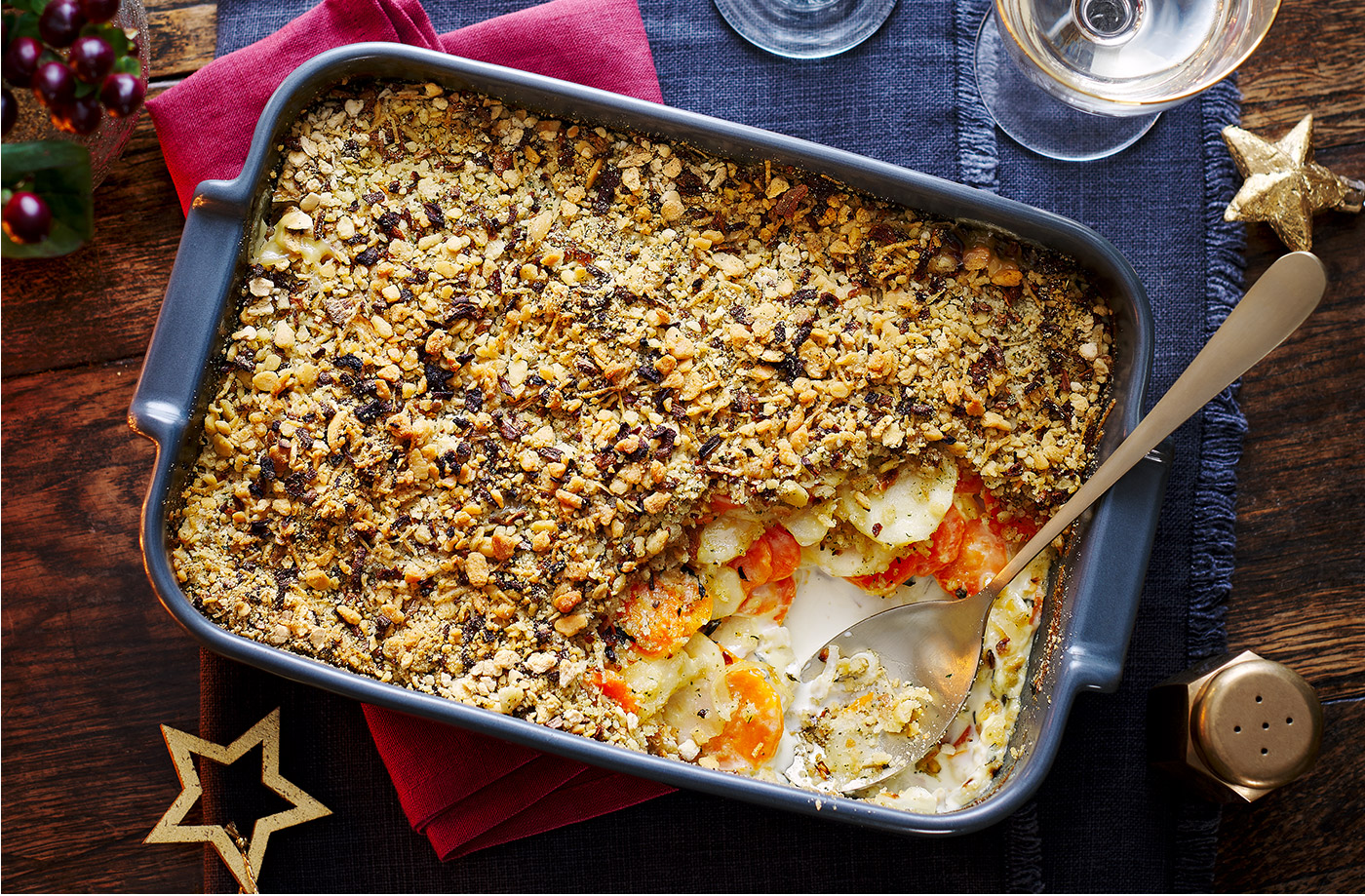 Carrot and parsnip gratin with stuffing top recipe