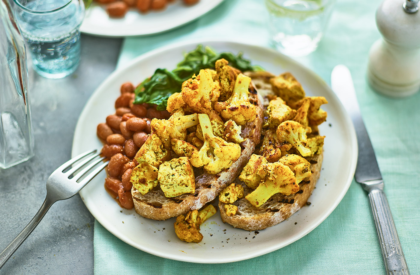 Cauliflower and tofu scramble with quick baked beans on toast recipe