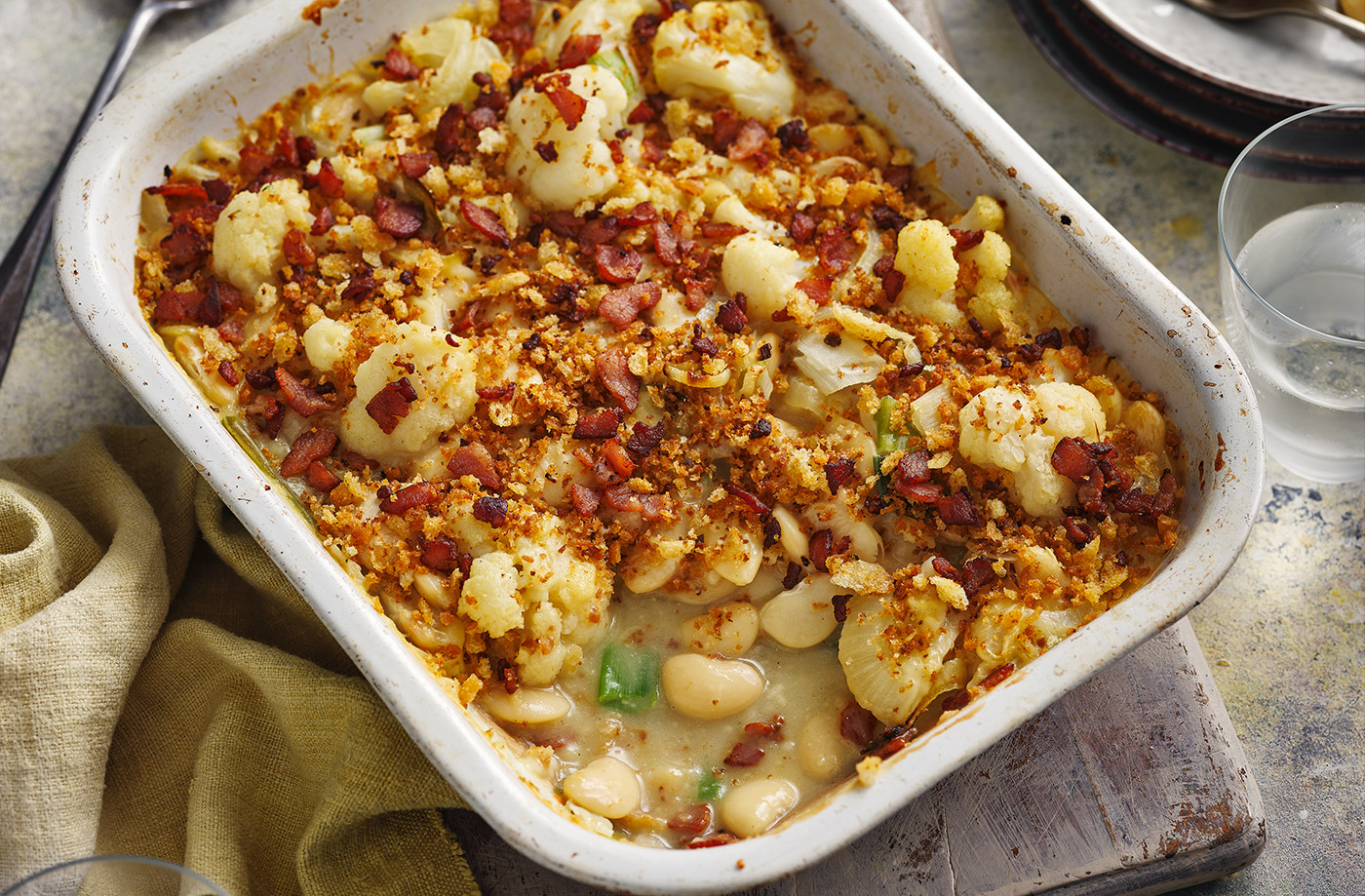 Cauliflower cheese and bean bake recipe