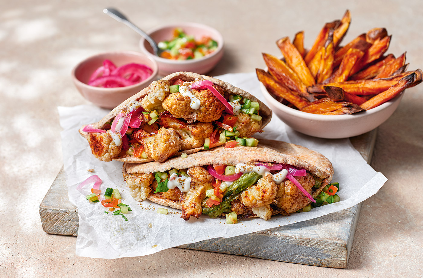 Cauliflower 'shawarma' pittas recipe