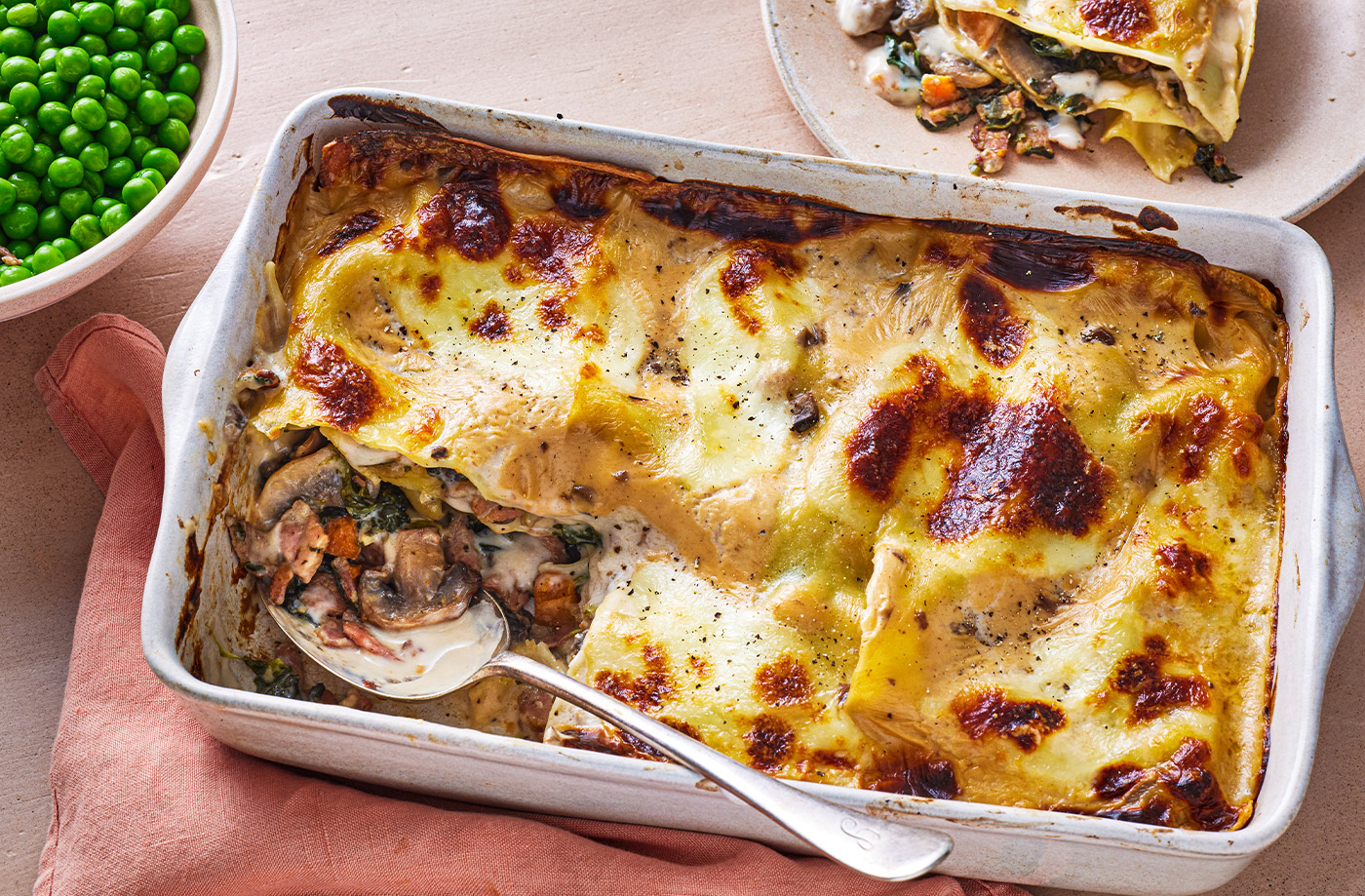 Cheat's bacon and mushroom lasagne recipe