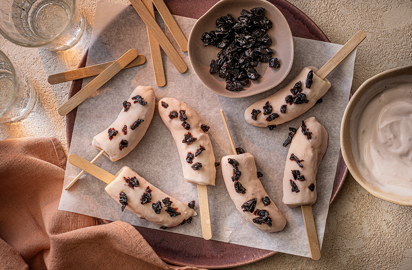 Cherry and banana pops recipe