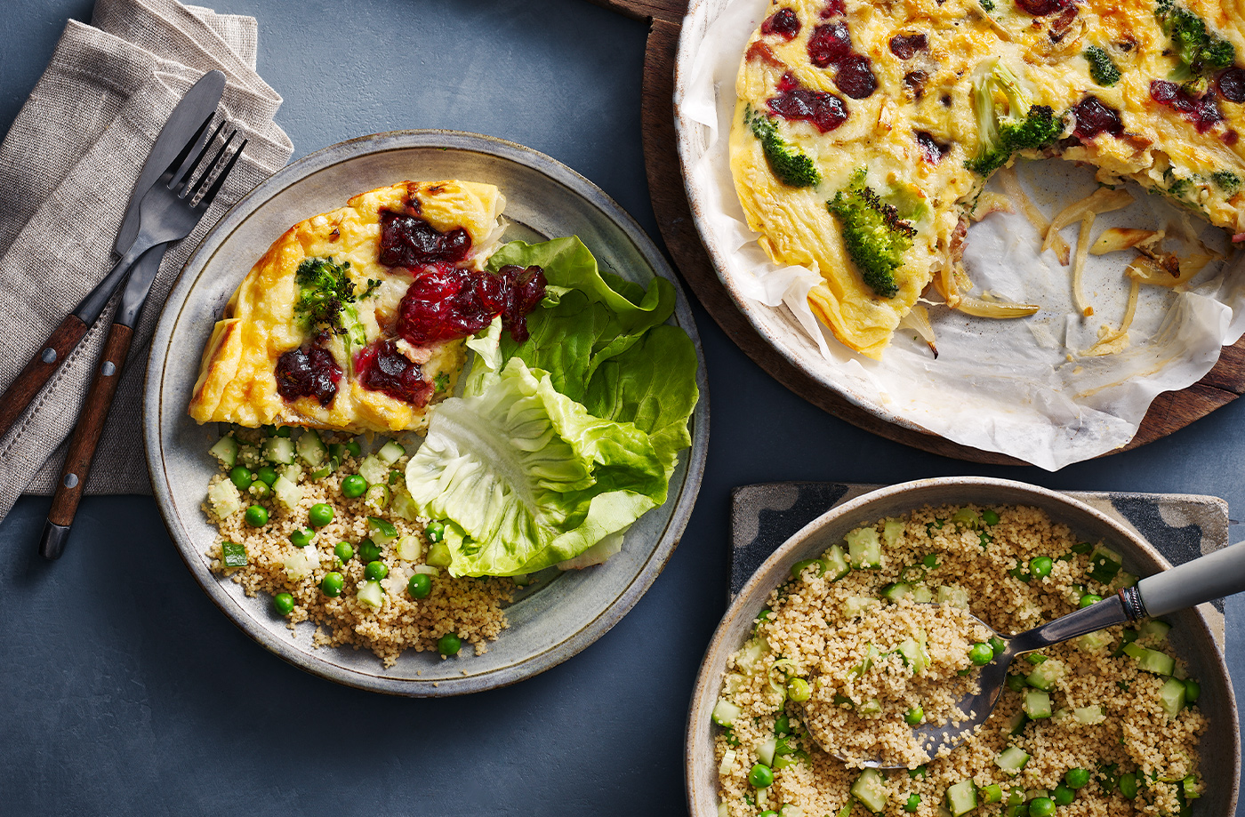 Cheesy broccoli, bacon and cranberry frittata recipe