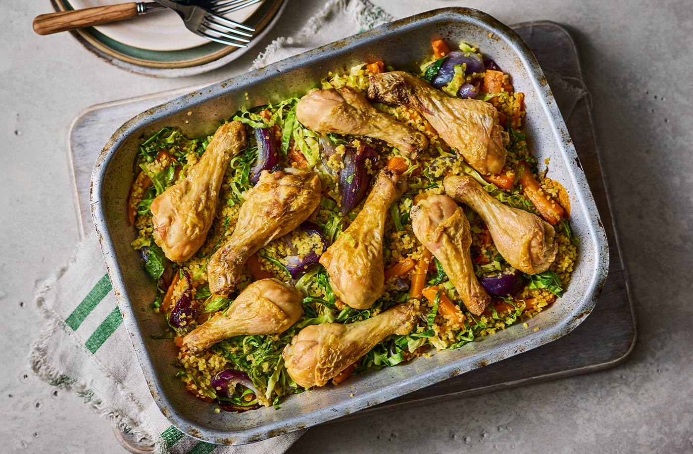 Chicken and grain traybake recipe