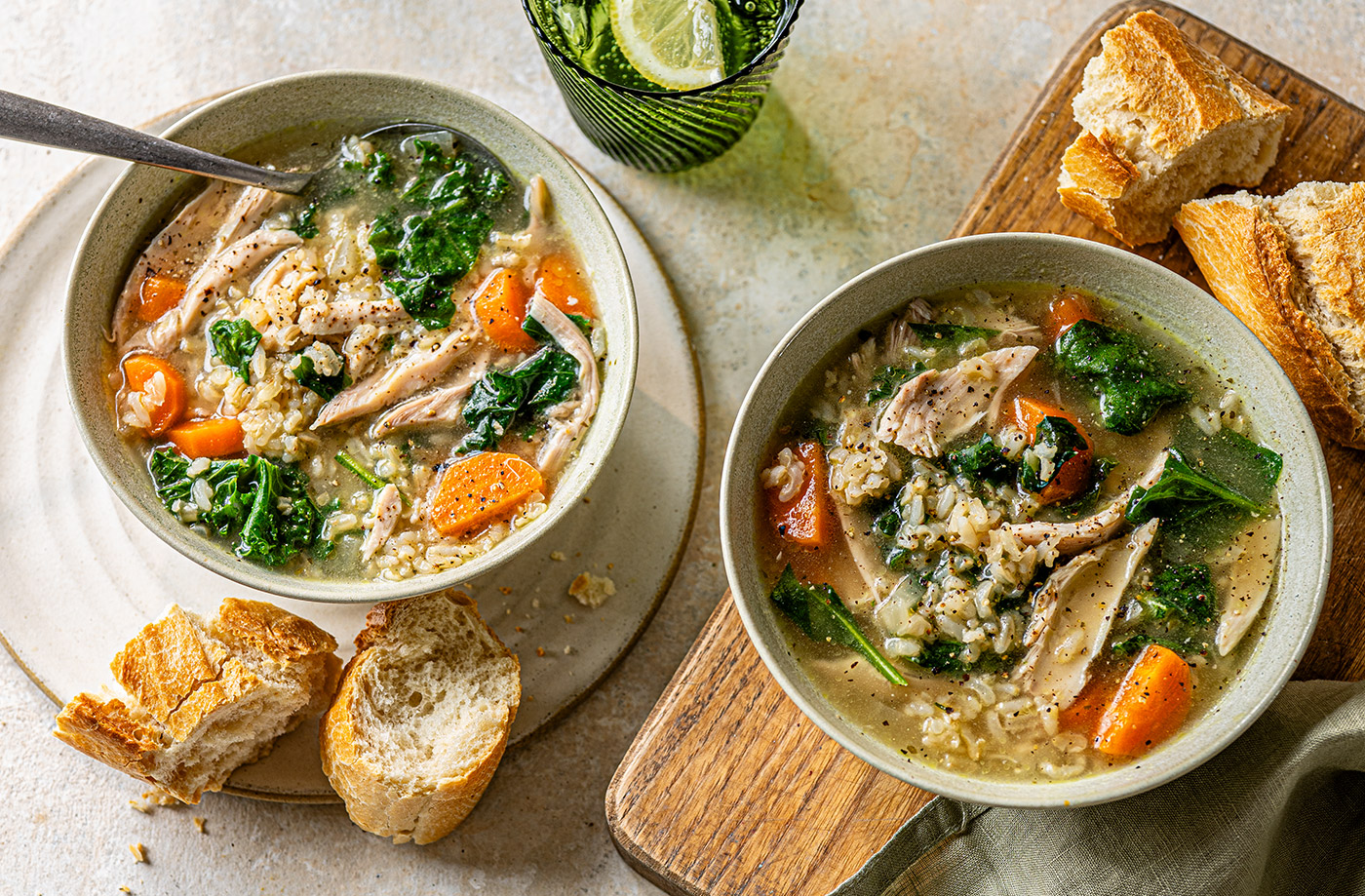 Chicken, greens and grains soup recipe