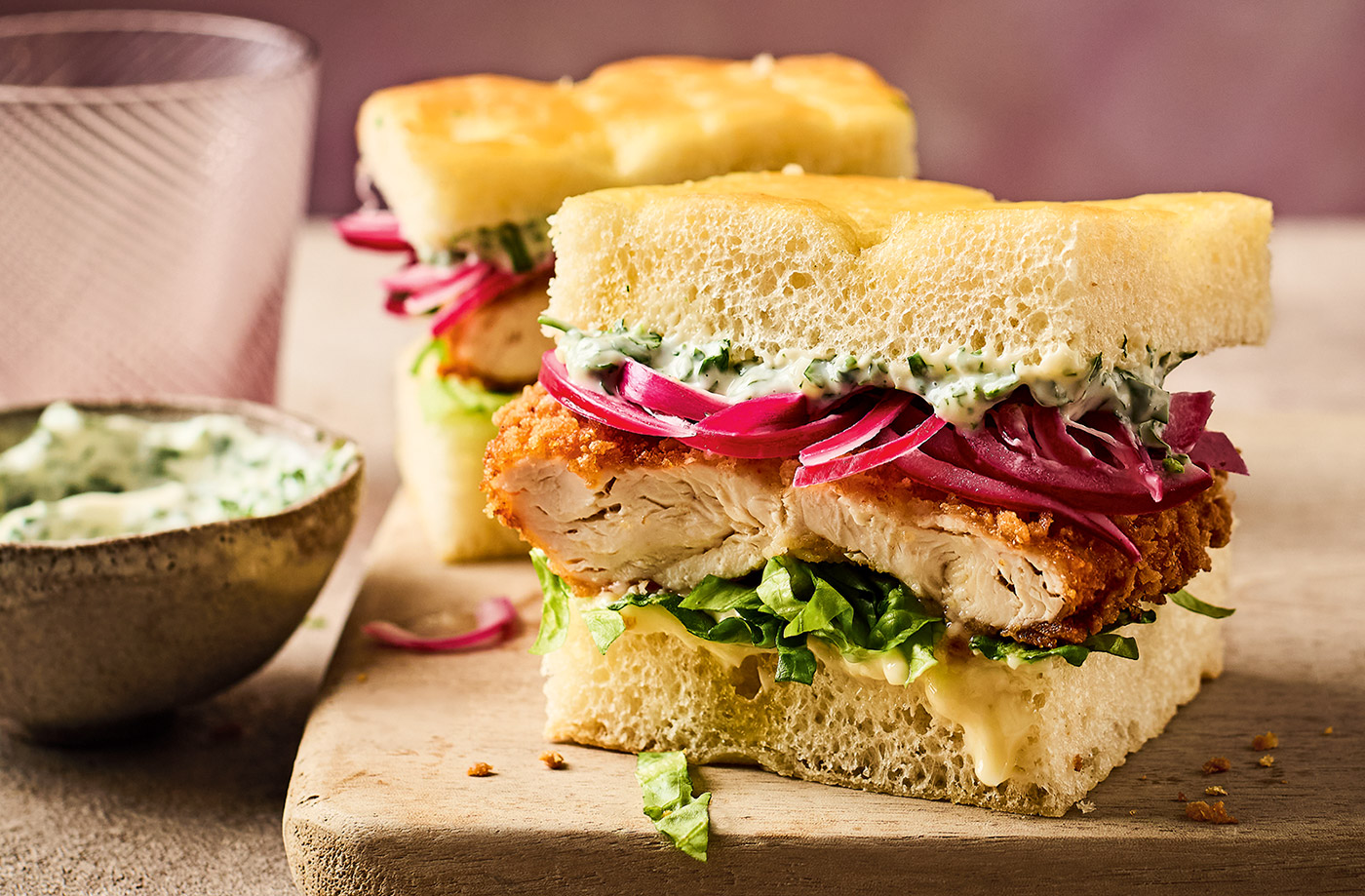 Chicken Kiev focaccia sandwiches recipe