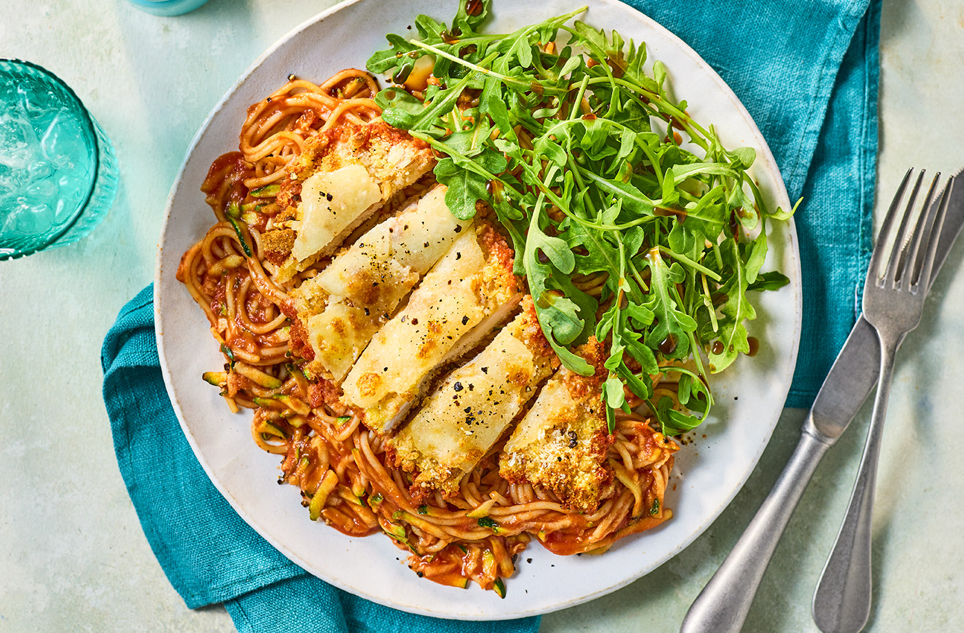 Air-fryer chicken parmigiana with spaghetti recipe