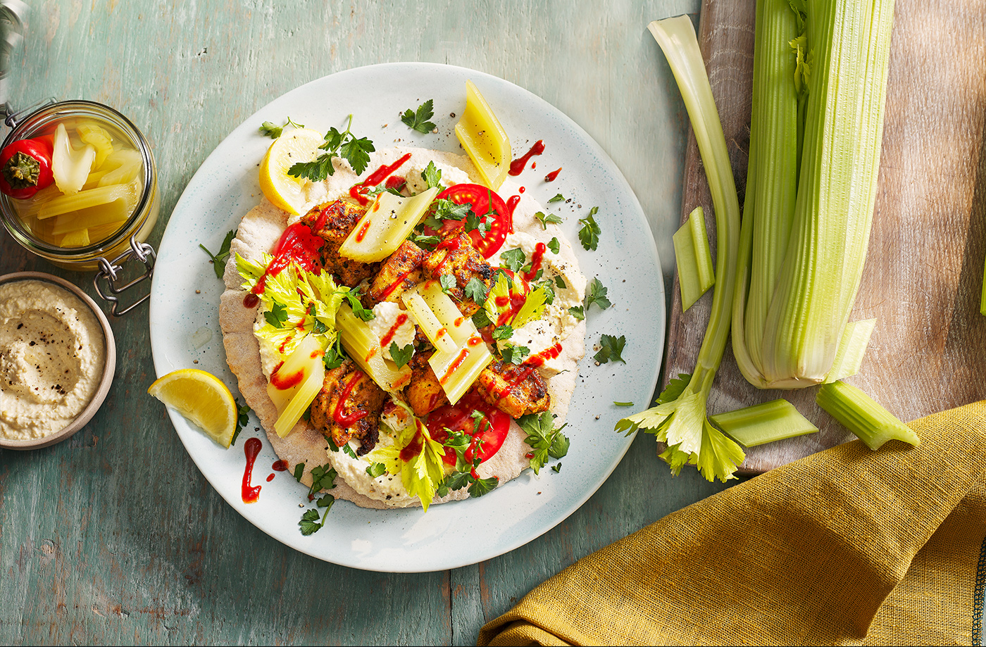 Shawarma-style chicken with pickled celery recipe