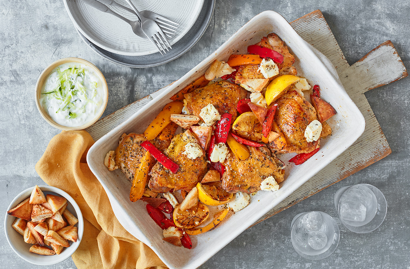 Chicken, pepper and pitta traybake  recipe