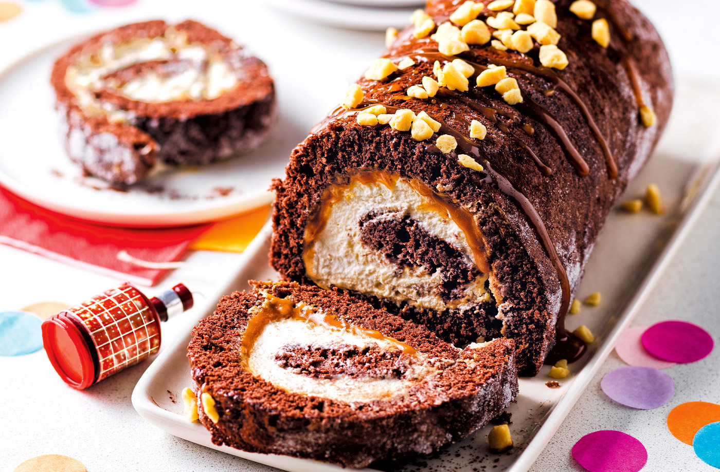 Chocolate and whipped caramel Swiss roll recipe