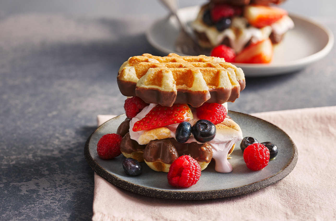 Chocolate waffle sharing s'mores recipe