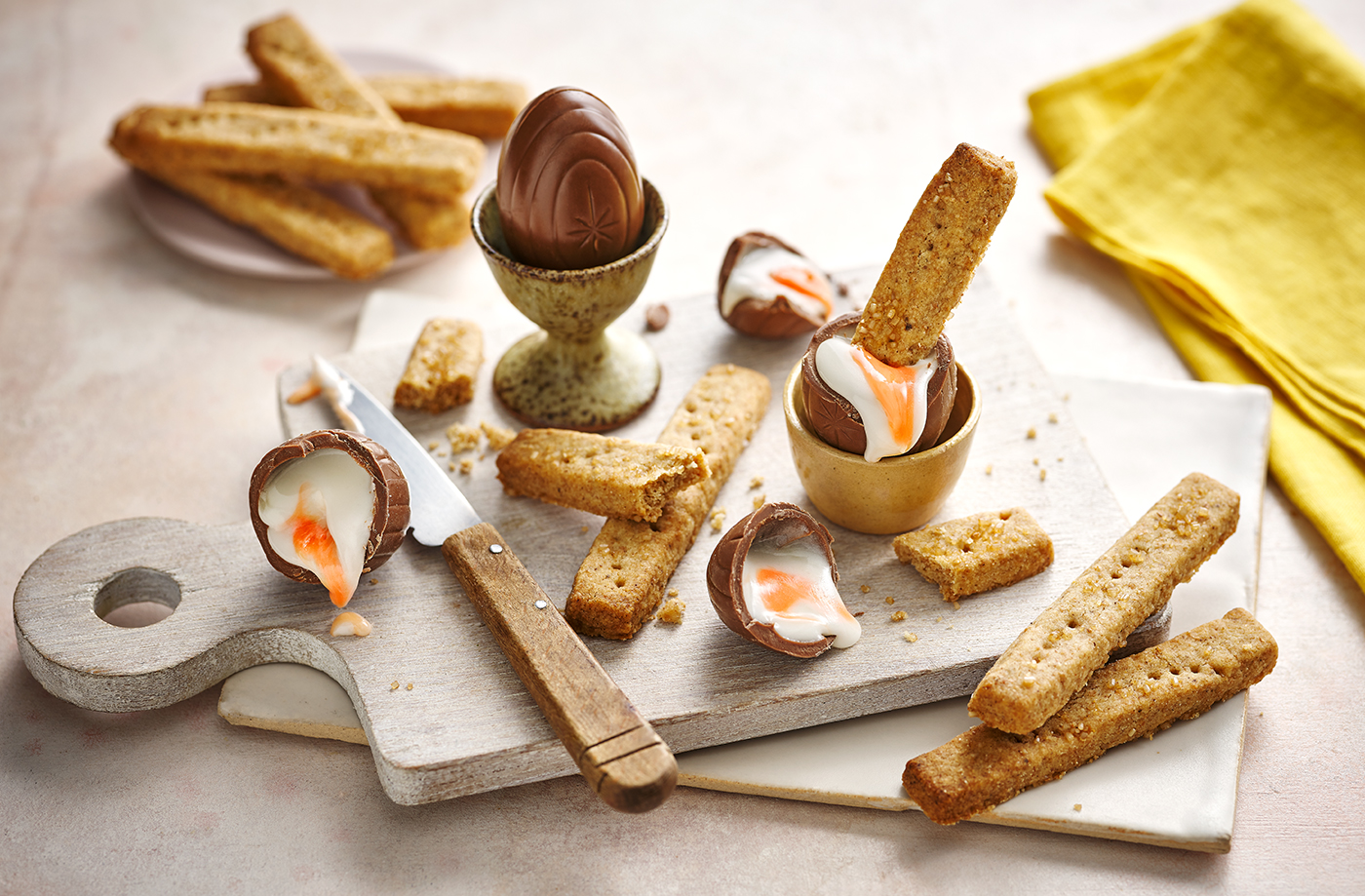 Chocolate ‘dippy eggs’ and brown butter shortbread soldiers recipe