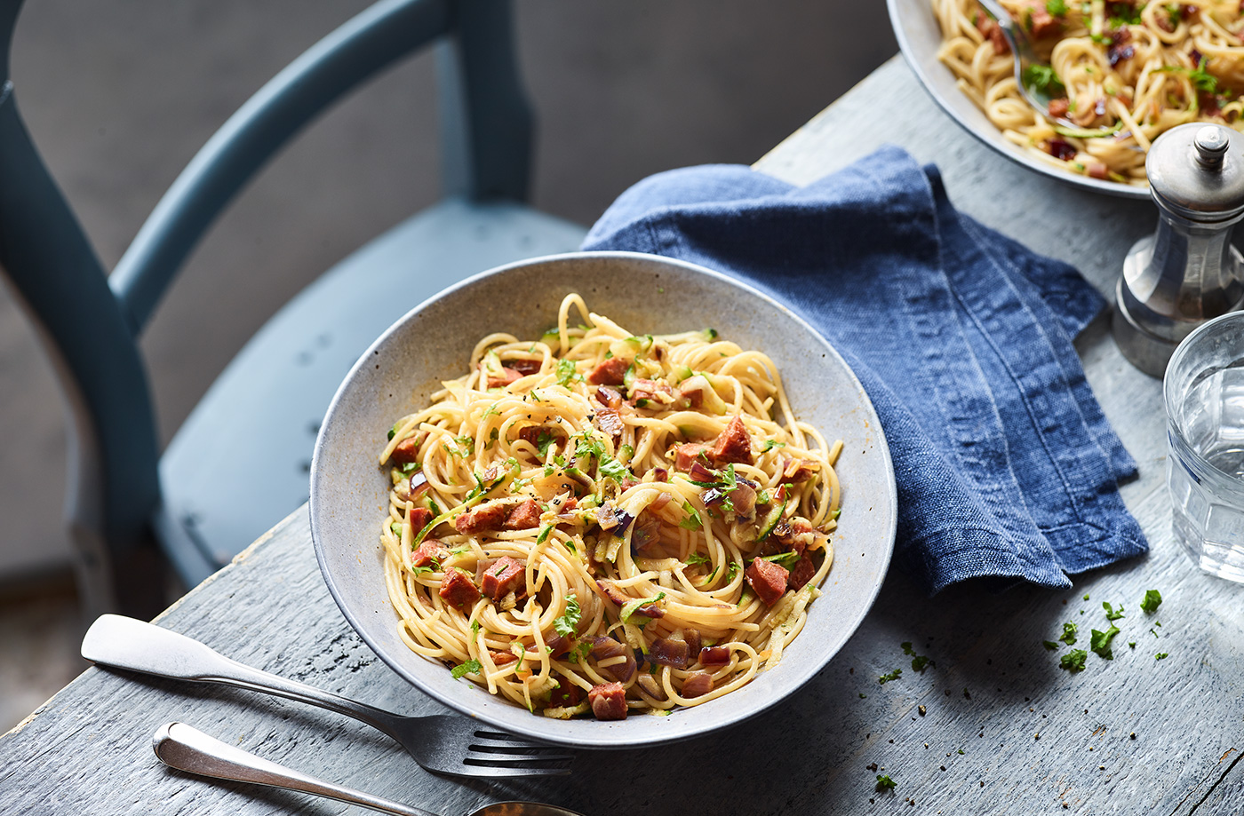 Chorizo and grated courgette spaghetti recipe