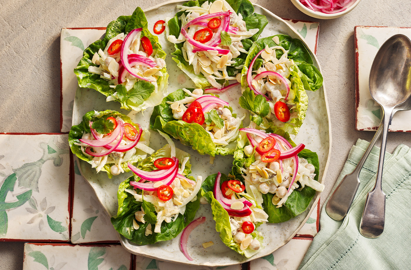 Coronation chickpea lettuce cups recipe