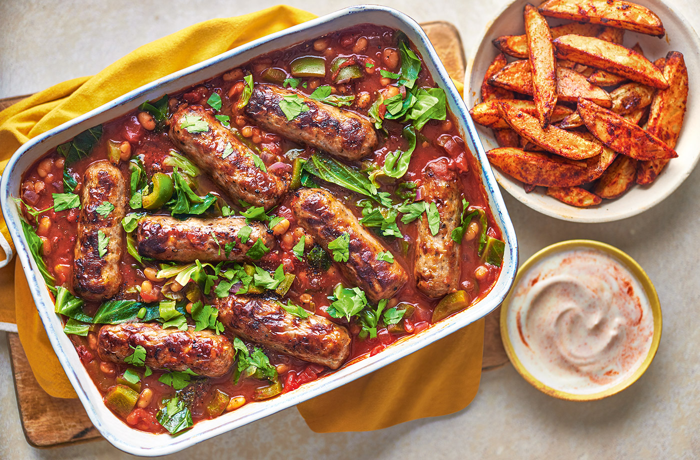 Cowboy beans and sausage traybake recipe