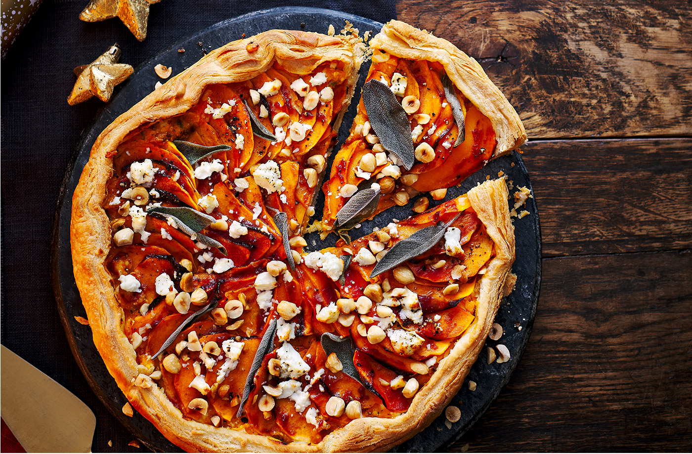 Cranberry-glazed squash and feta galette recipe