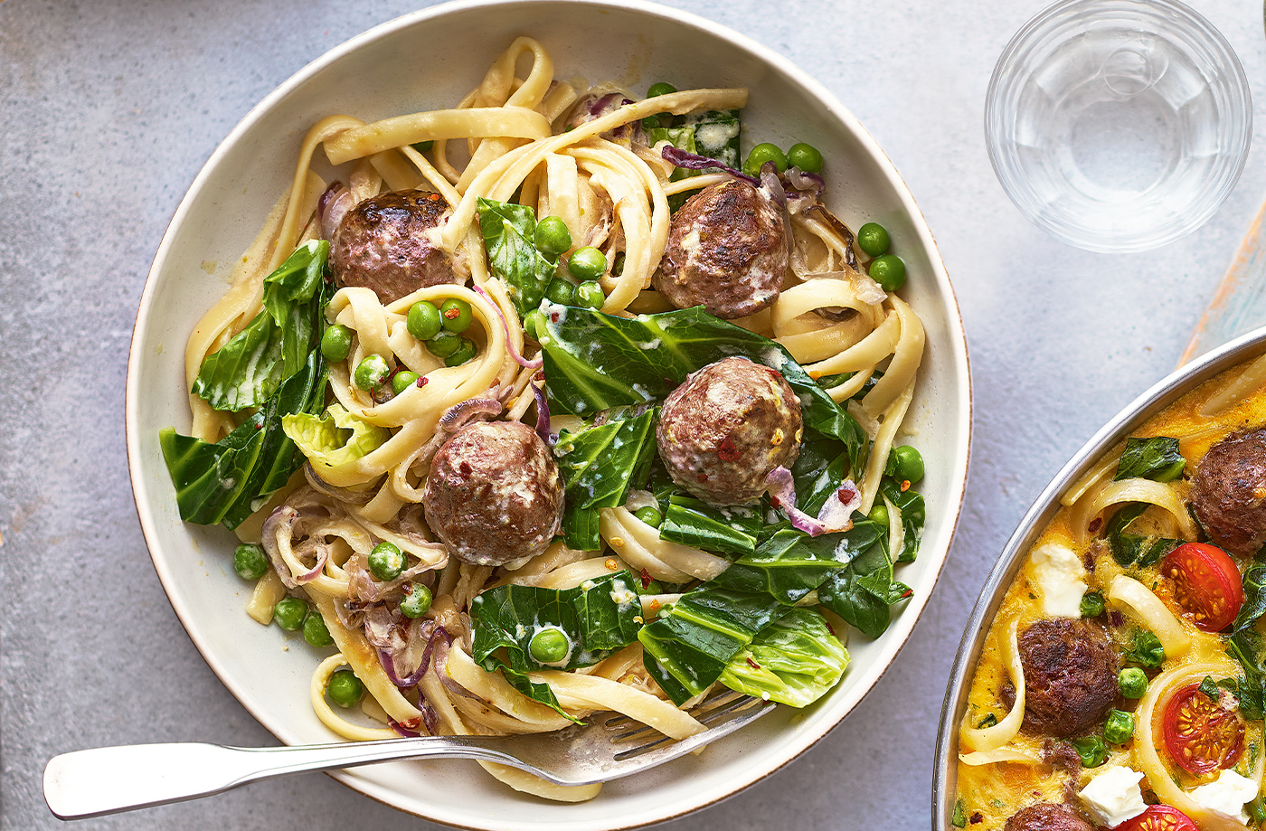Creamy meatball and greens pasta recipe