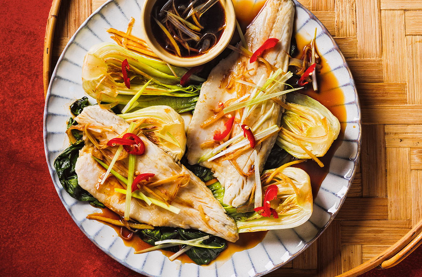 Crispy ginger and spring onion sea bass recipe