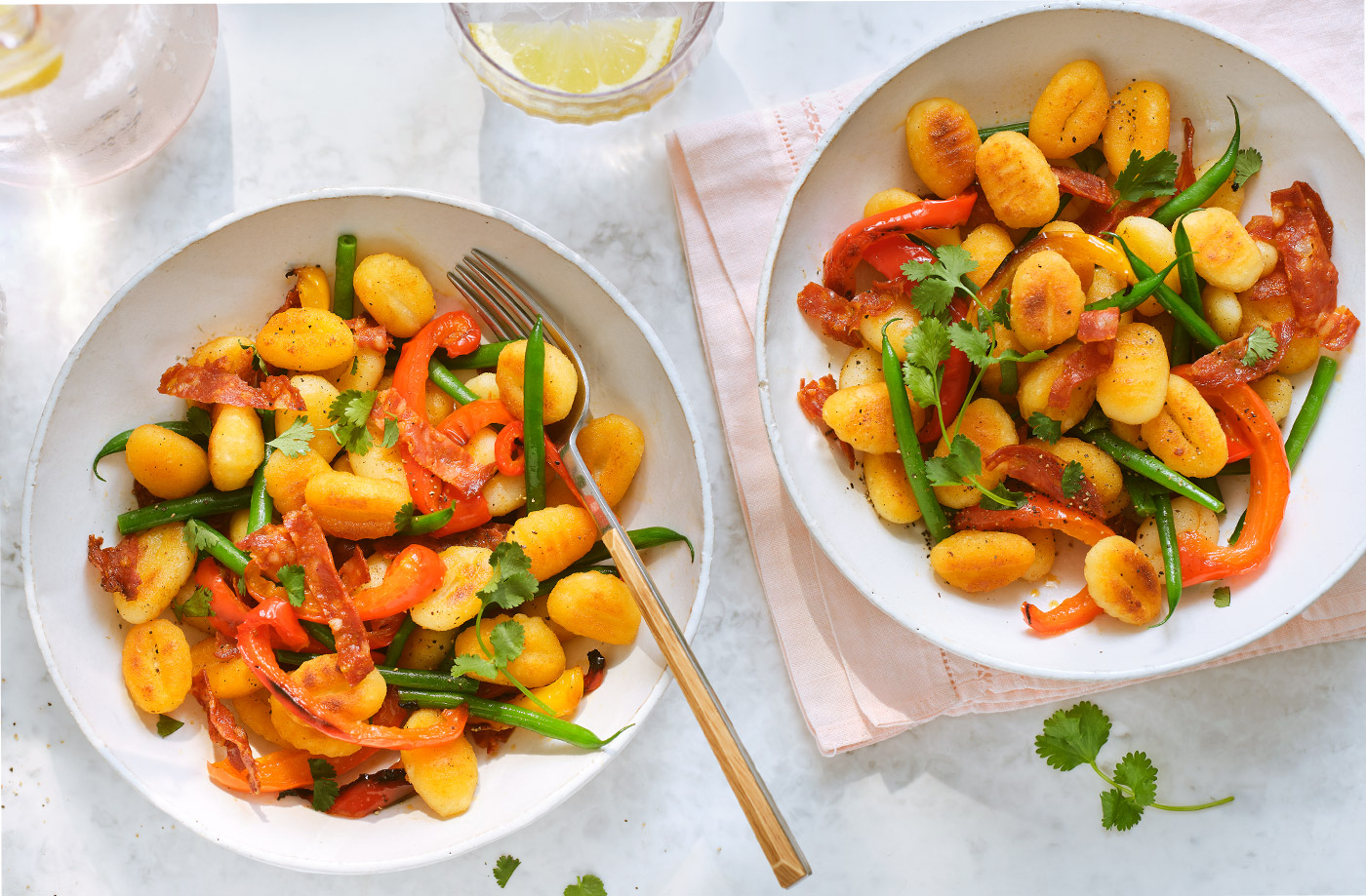 Crispy gnocchi with chorizo and green beans recipe