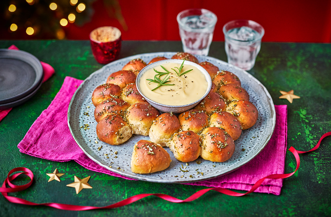 Cheese and beer dip with dough ball wreath recipe