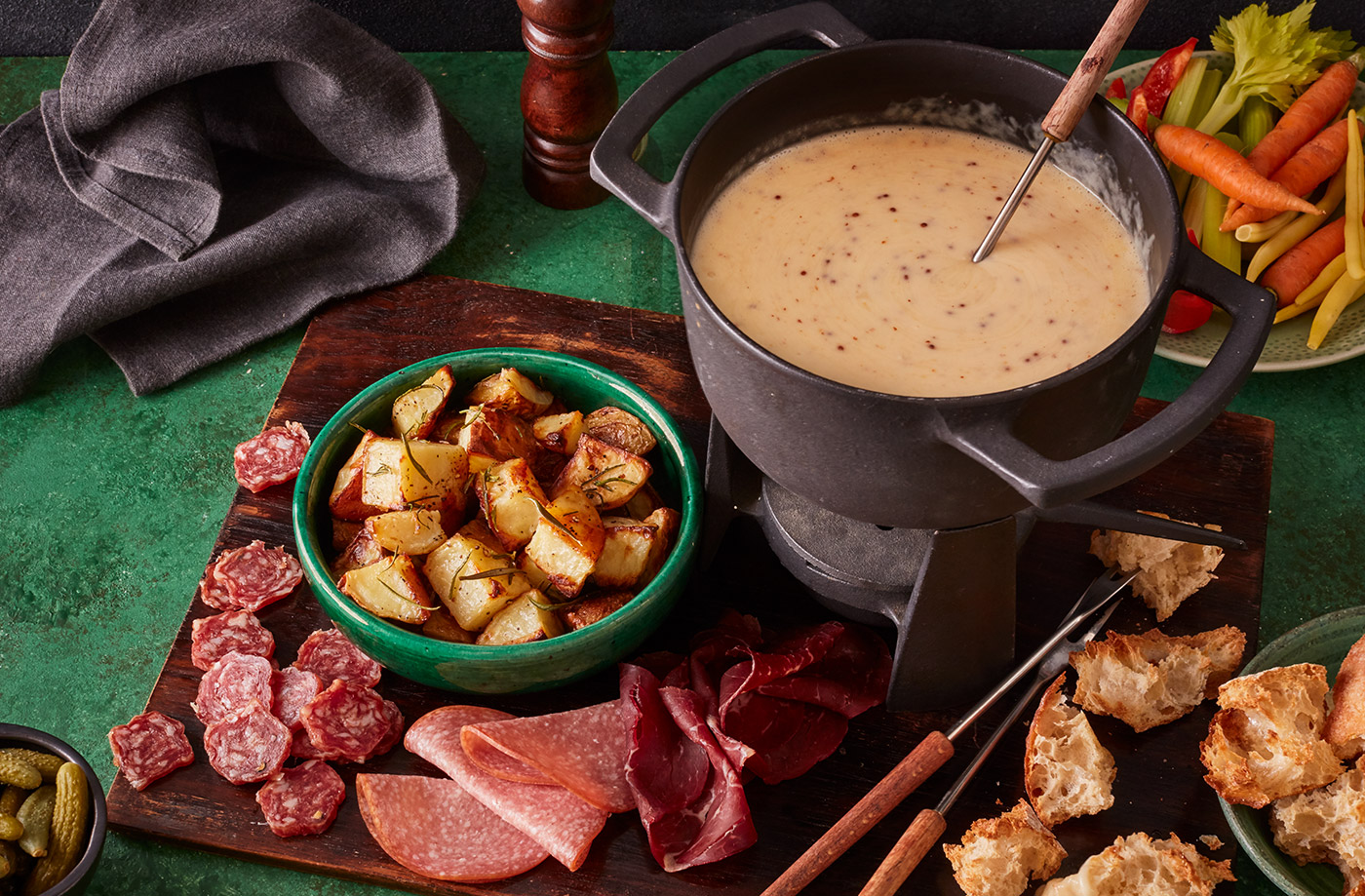 Cheese and beer fondue with dipping platter recipe