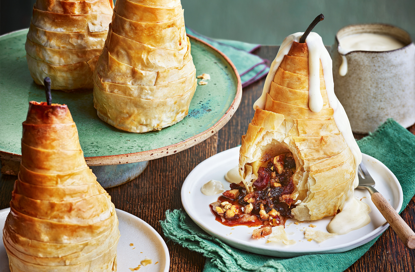 Filo-wrapped pears recipe