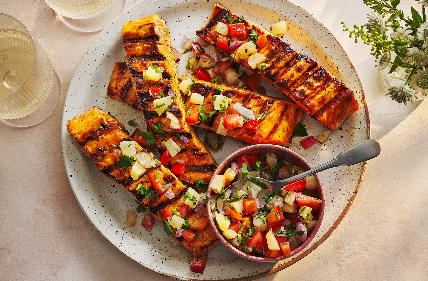 Firecracker salmon with pineapple salsa recipe
