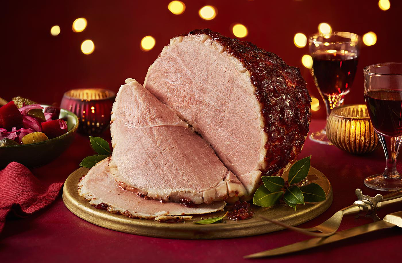Cranberry and mustard glazed ham with chunky gherkin relish recipe